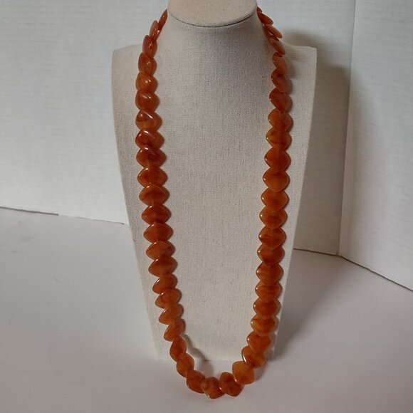 RARE Vintage Faux Amber Lucite Beaded 26” Necklace 1970s MCM - Picture 2 of 9